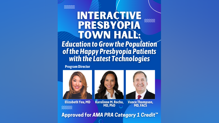 Interactive Presbyopia Town Hall Education to Grow the Population of Happy Presbyopia Patients With the Latest Technologies