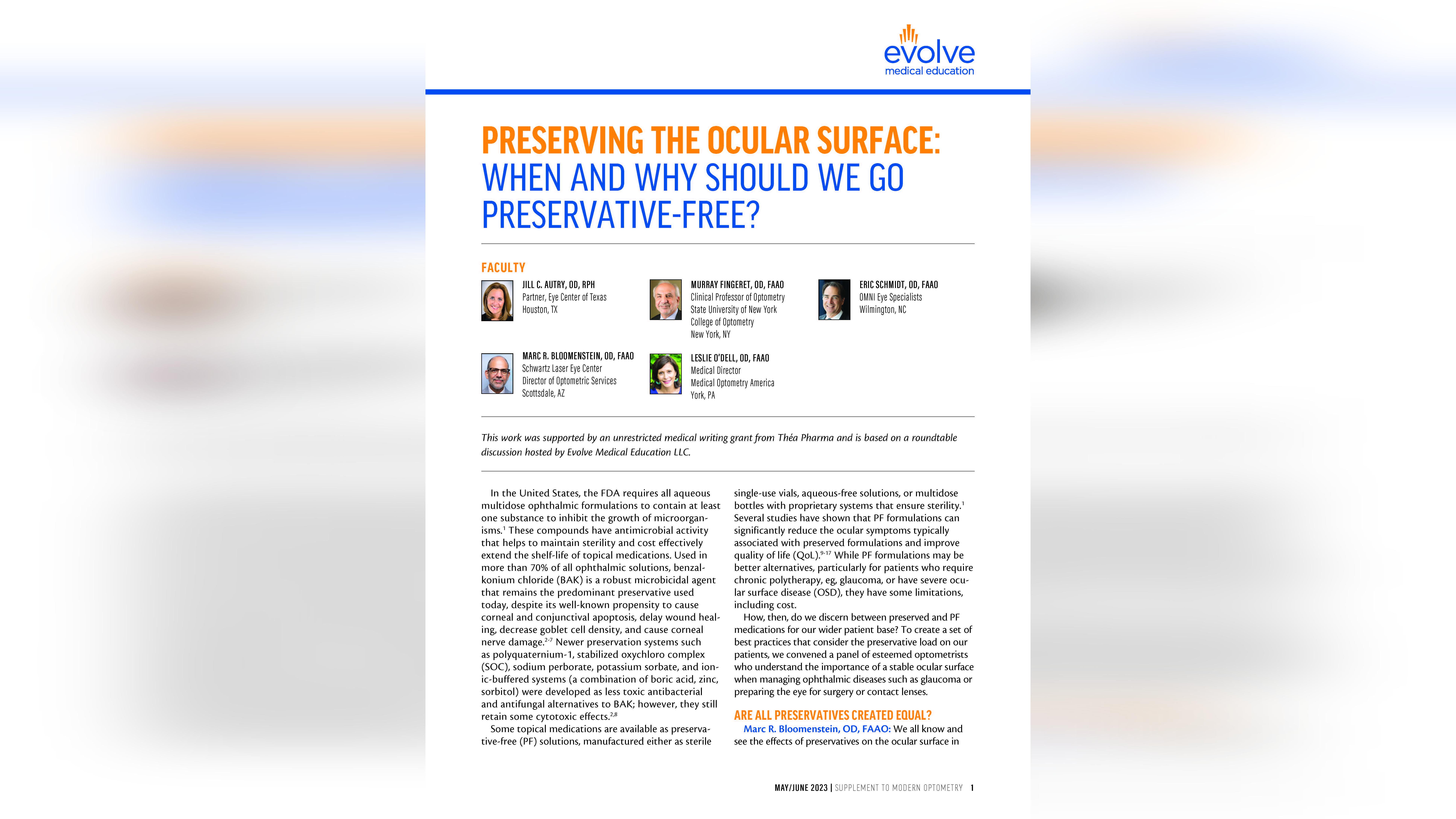 Preserving the Ocular Surface When and Why Should We Go PreservativeFree